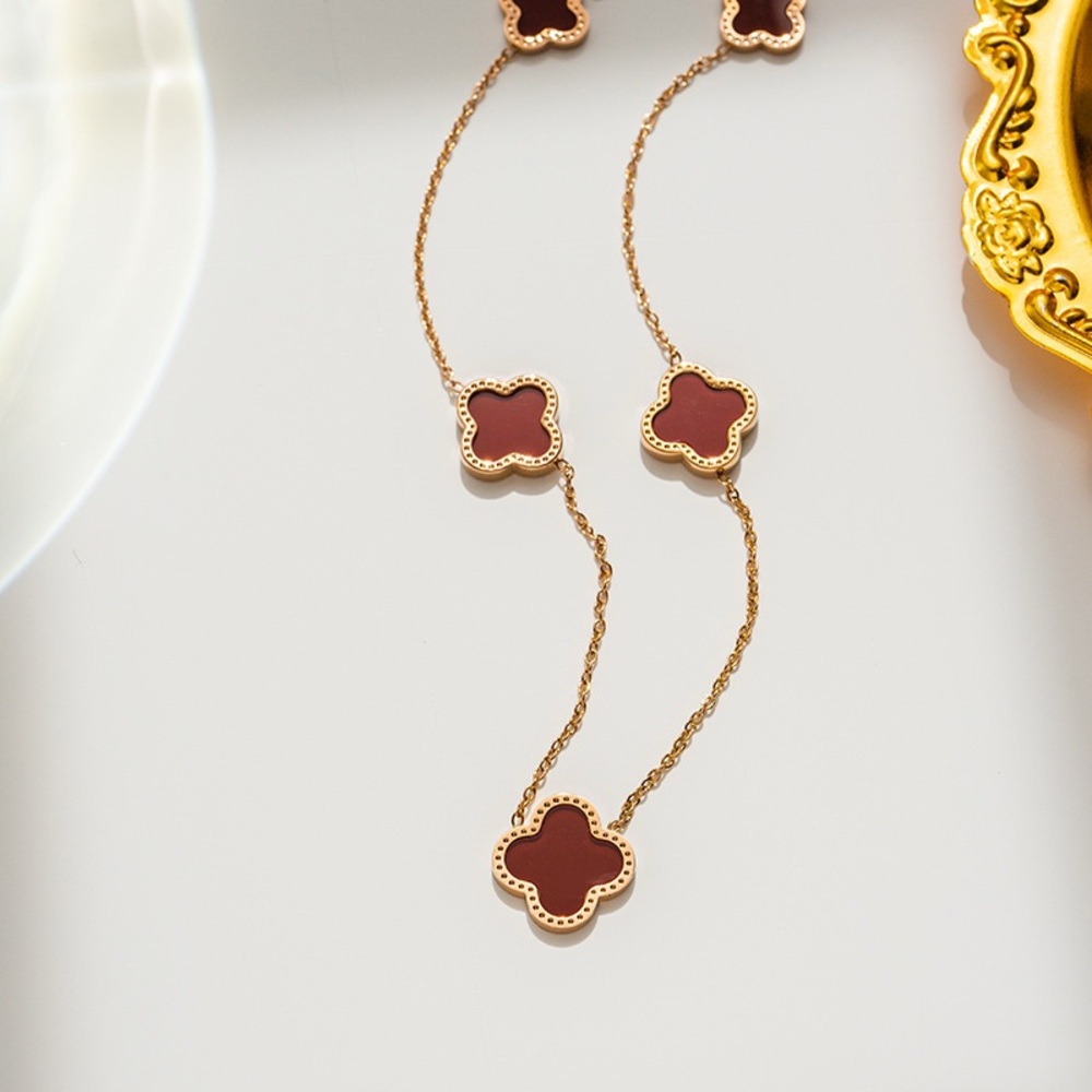 Gold and red Clover flower 18k gold plated Necklace